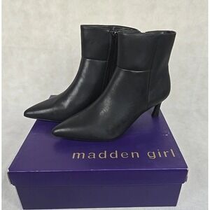 Madden Girl Ankle Boots Womens Size 8.5 Stormy Kitten Heel Pointed Toe Black NEW